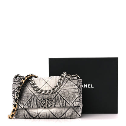 Chanel Washed Denim Quilted Medium Chanel 19 Flap Black White 12 of 12