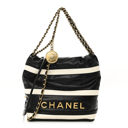 Chanel Shiny Calfskin Striped Mini Chanel 22 Black White 1 of 10