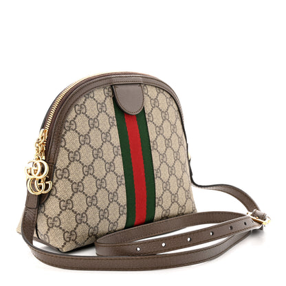 Gucci GG Supreme Monogram Textured Dollar Calfskin Web Small Ophidia Dome Shoulder Bag Beige Ebony New Acero 3 of 11