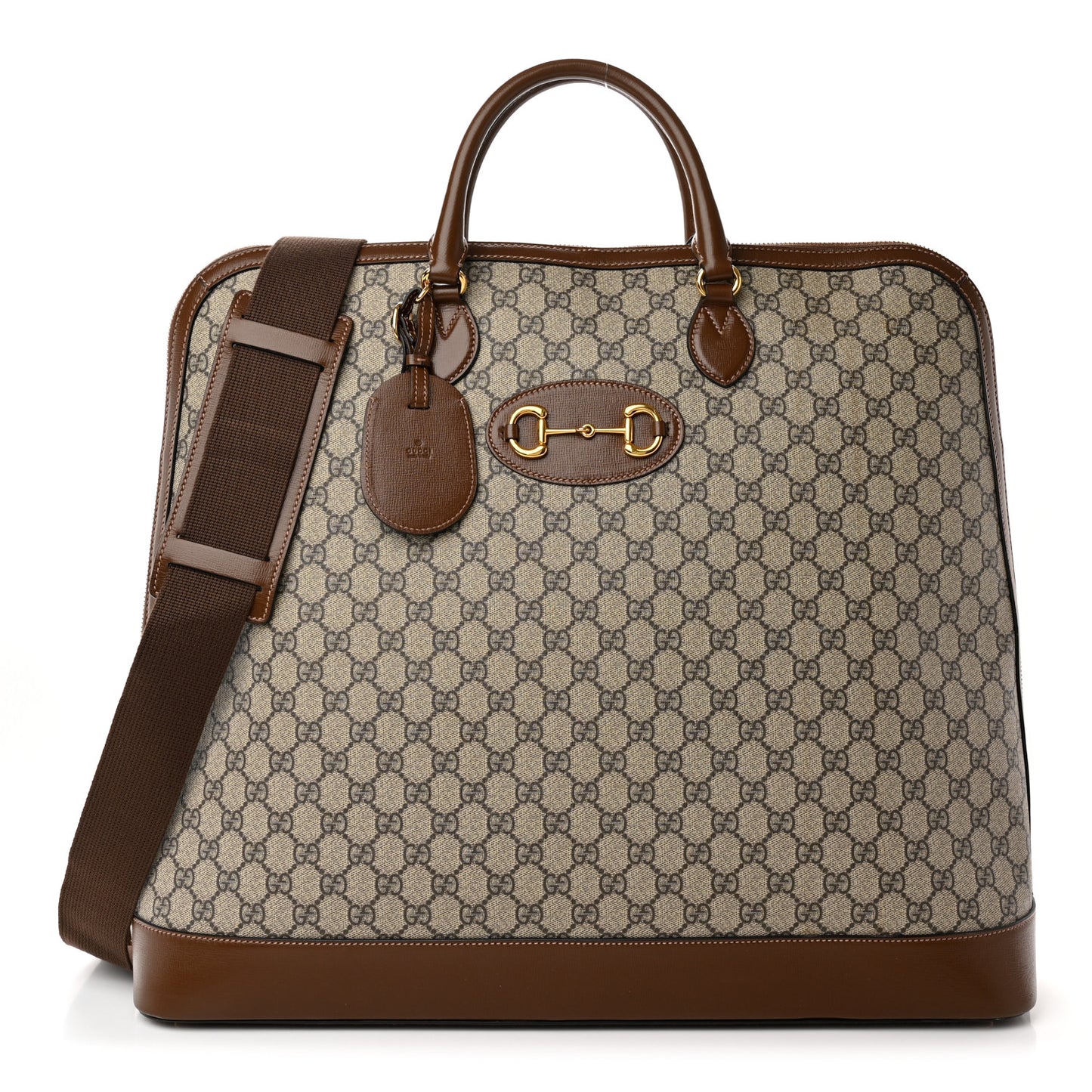 GG Supreme Monogram Azalea Calfskin Large Horsebit 1955 Duffle Bag Beige Ebony Brown Sugar