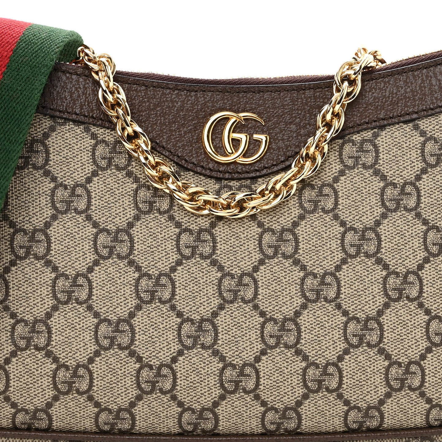 GG Supreme Monogram Textured Dollar Calfskin Web Small Ophidia GG Handbag Beige Ebony New Acero