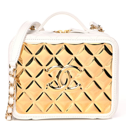 Chanel Lambskin Quilted Golden Plate Vanity Case White Gold 1 of 9