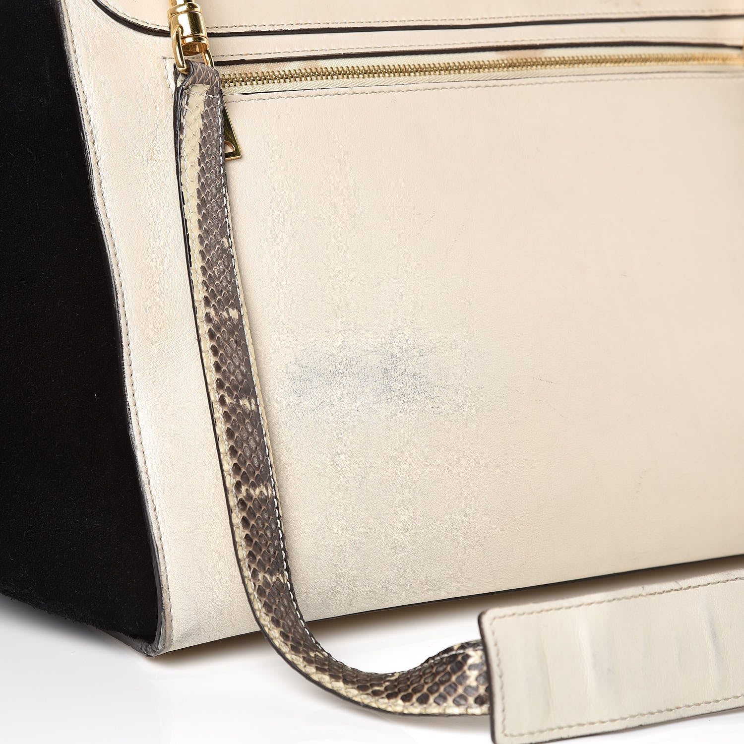 Celine Calfskin Suede Whipsnake Medium Trapeze Black White 14 of 14