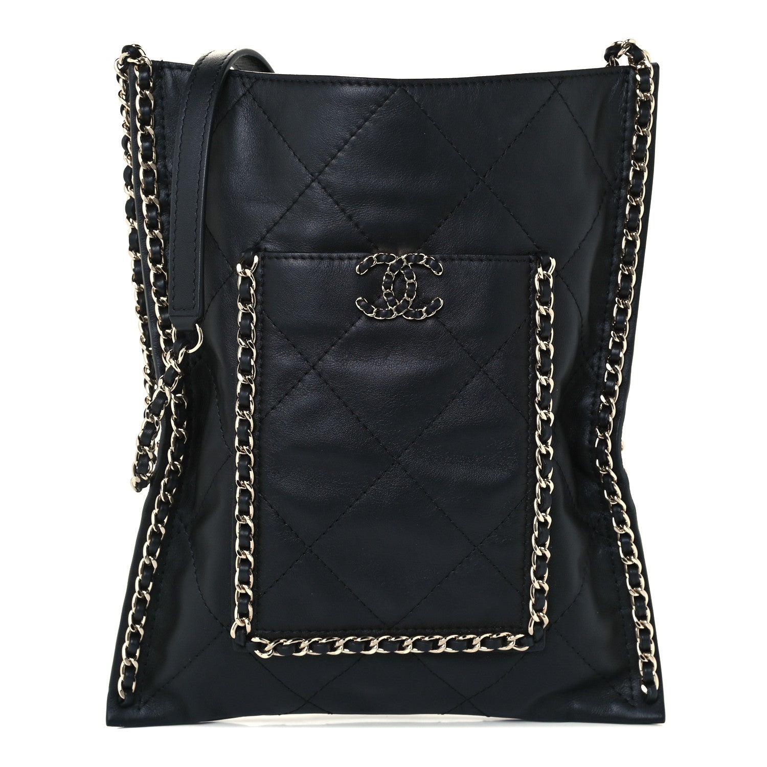 Chanel Calfskin Quilted Small Chain Flat Tote Black 1 of 9