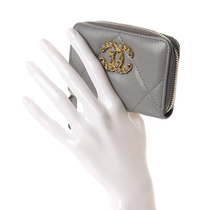 Chanel Goatskin Quilted 19 Zip Around Coin Purse Wallet Gray 2 of 7