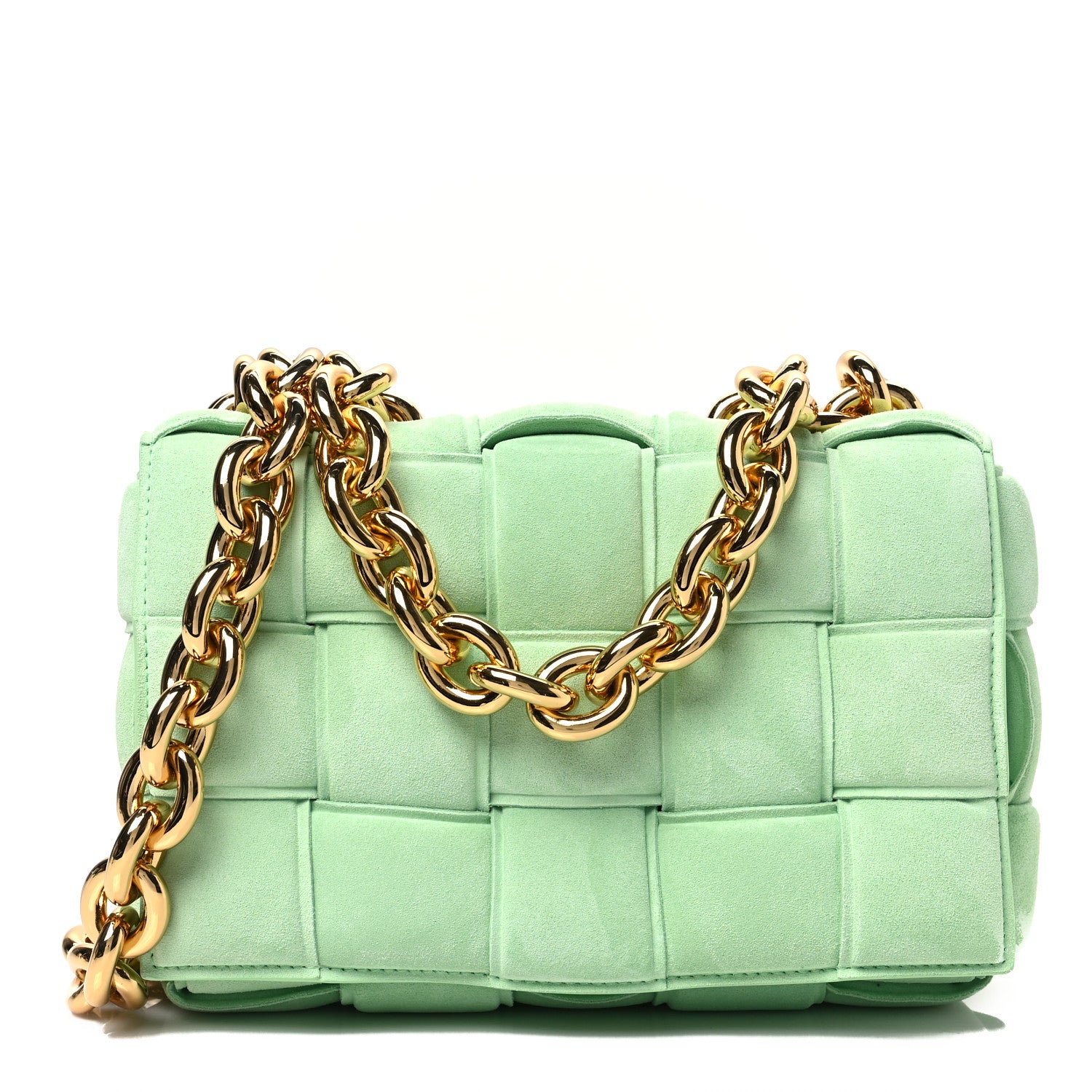 Bottega Veneta Suede Maxi Intrecciato Padded Chain Cassette Crossbody Bag Wasabi 1 of 7