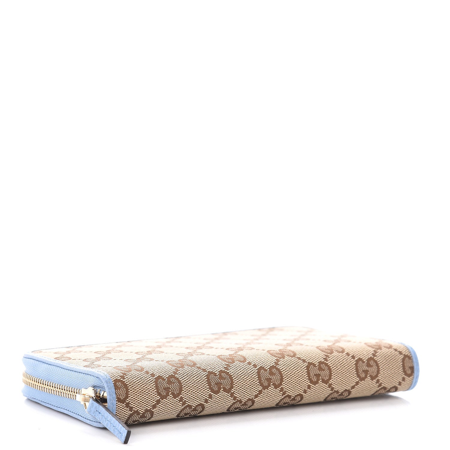 Gucci Monogram Dollar Calfskin Zip Around Wallet Beige Ebony Mineral Blue 4 of 8