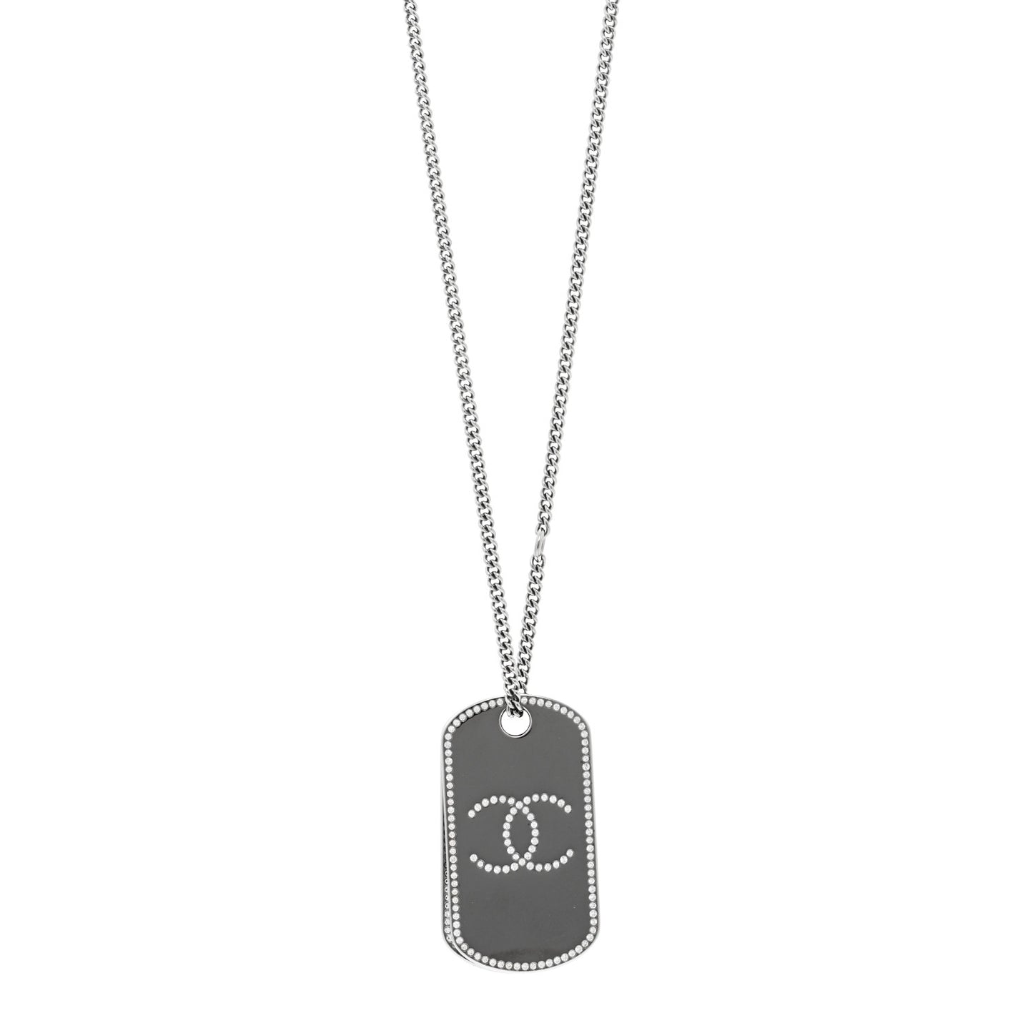 Metal Crystal Ruthenium Dog Tag Charm Necklace Black