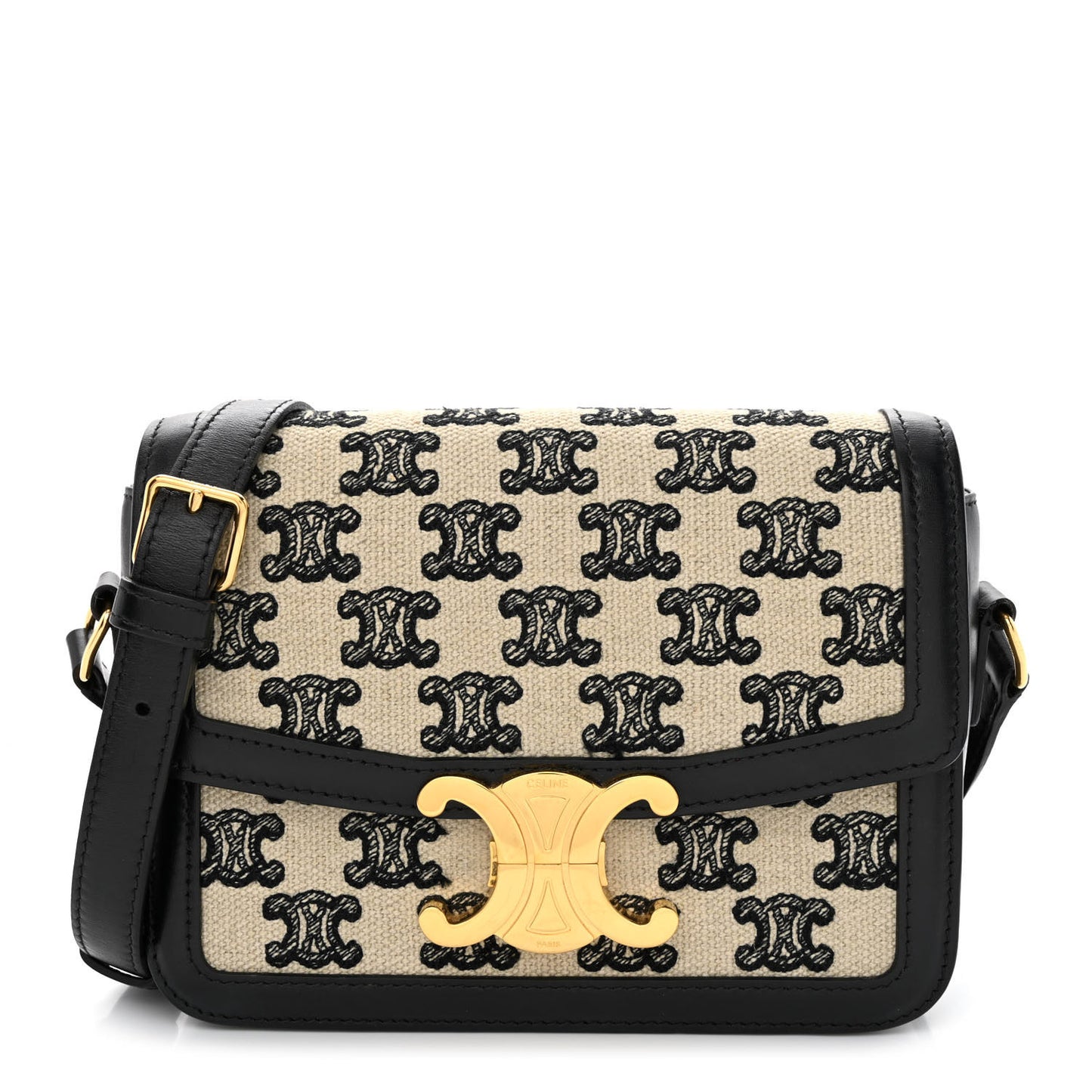 Canvas Calfskin Triomphe Embroidered Teen Triomphe Bag Black