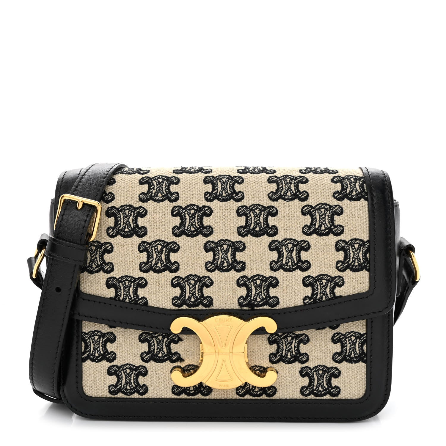Celine Canvas Calfskin Triomphe Embroidered Teen Triomphe Bag Black 1 of 11