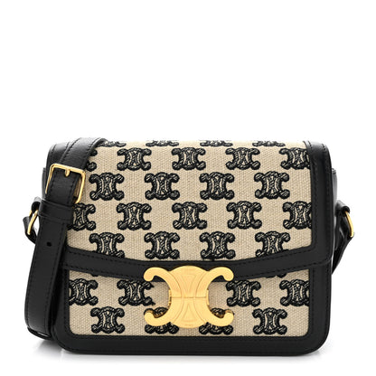 Celine Canvas Calfskin Triomphe Embroidered Teen Triomphe Bag Black 1 of 11