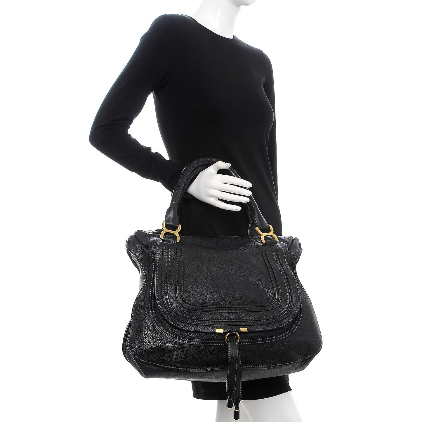 Calfskin Large Marcie Satchel Black