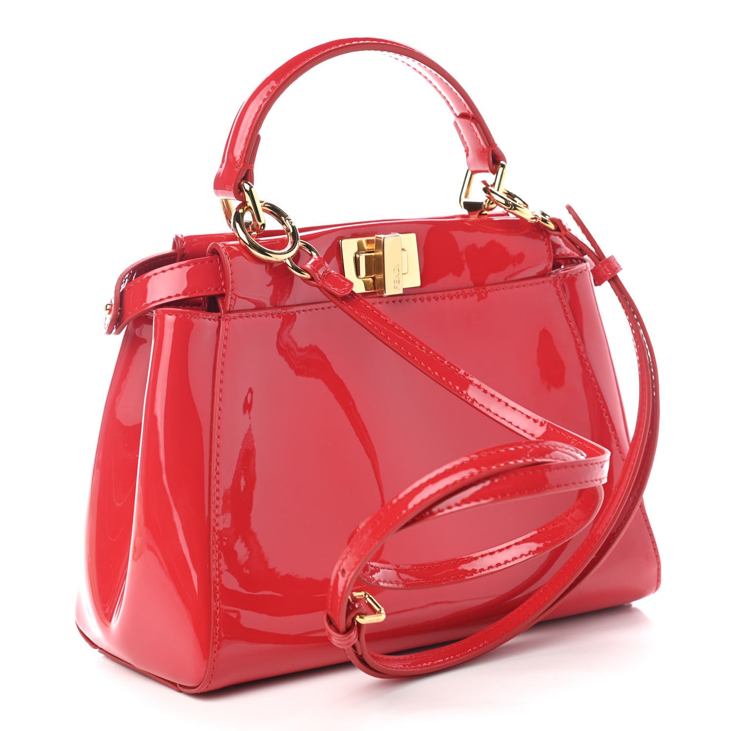 Vitello Vernice Mou Mini Peekaboo Iconic Satchel Rosso Cardinale