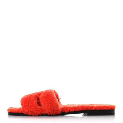 Hermes Woolskin Oran Sandals 38 Orange 1 of 7