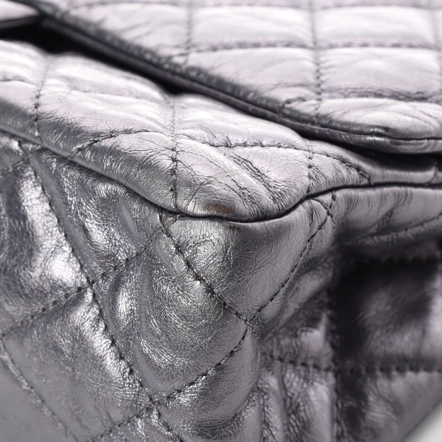 Metallic Aged Calfskin Quilted 2.55 Reissue 227 Flap Dark Silver