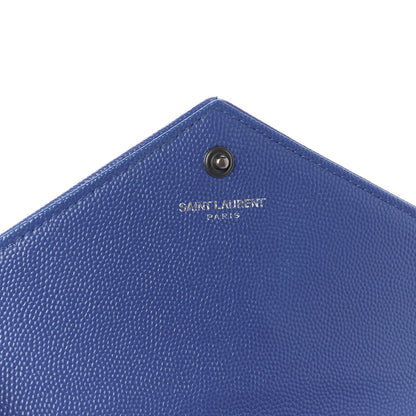 Saint Laurent Grain De Poudre Matelasse Chevron Monogram Envelope Chain Wallet Blue Majorelle 6 of 10