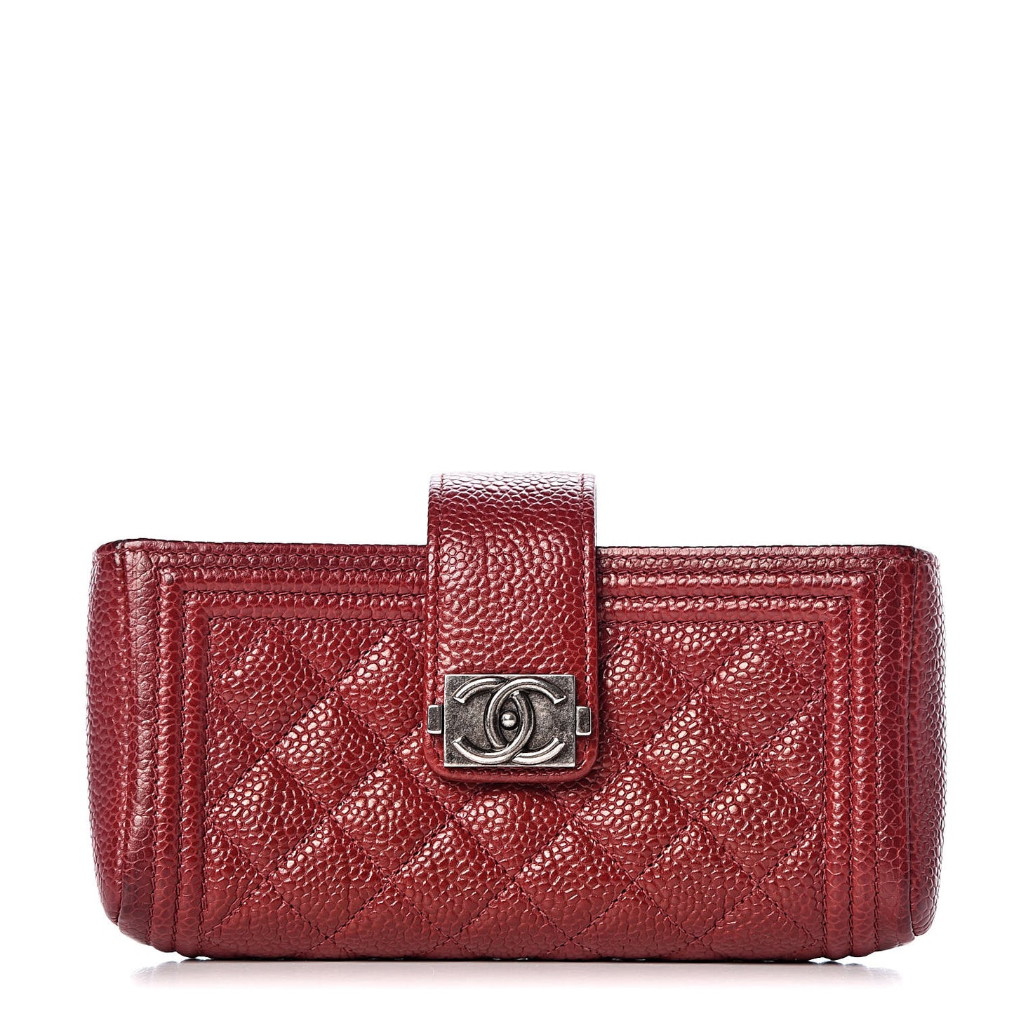 Caviar Quilted Mini Boy Phone Holder Clutch Dark Red