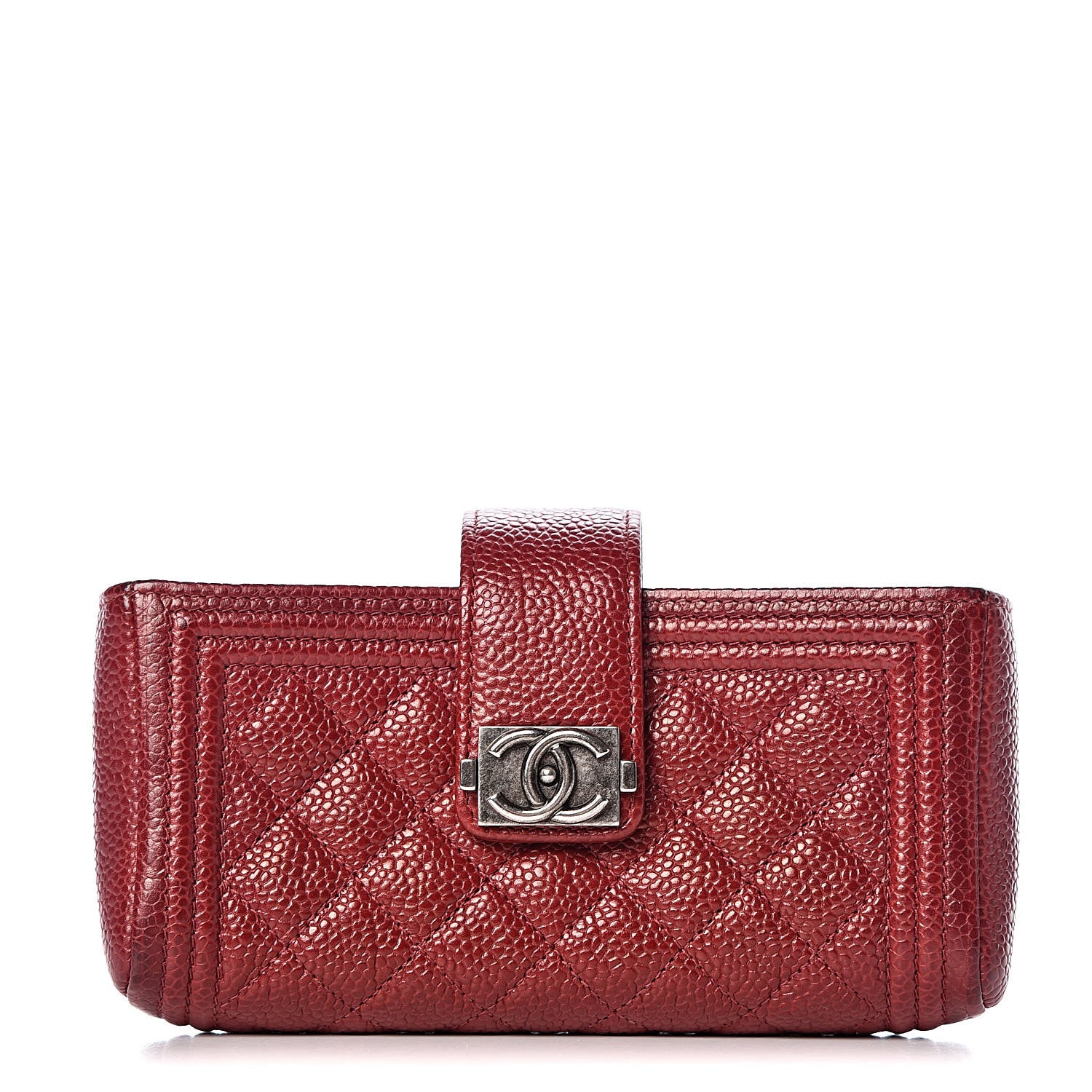 Chanel Caviar Quilted Mini Boy Phone Holder Clutch Dark Red 1 of 15