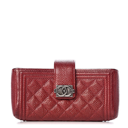 Chanel Caviar Quilted Mini Boy Phone Holder Clutch Dark Red 1 of 15