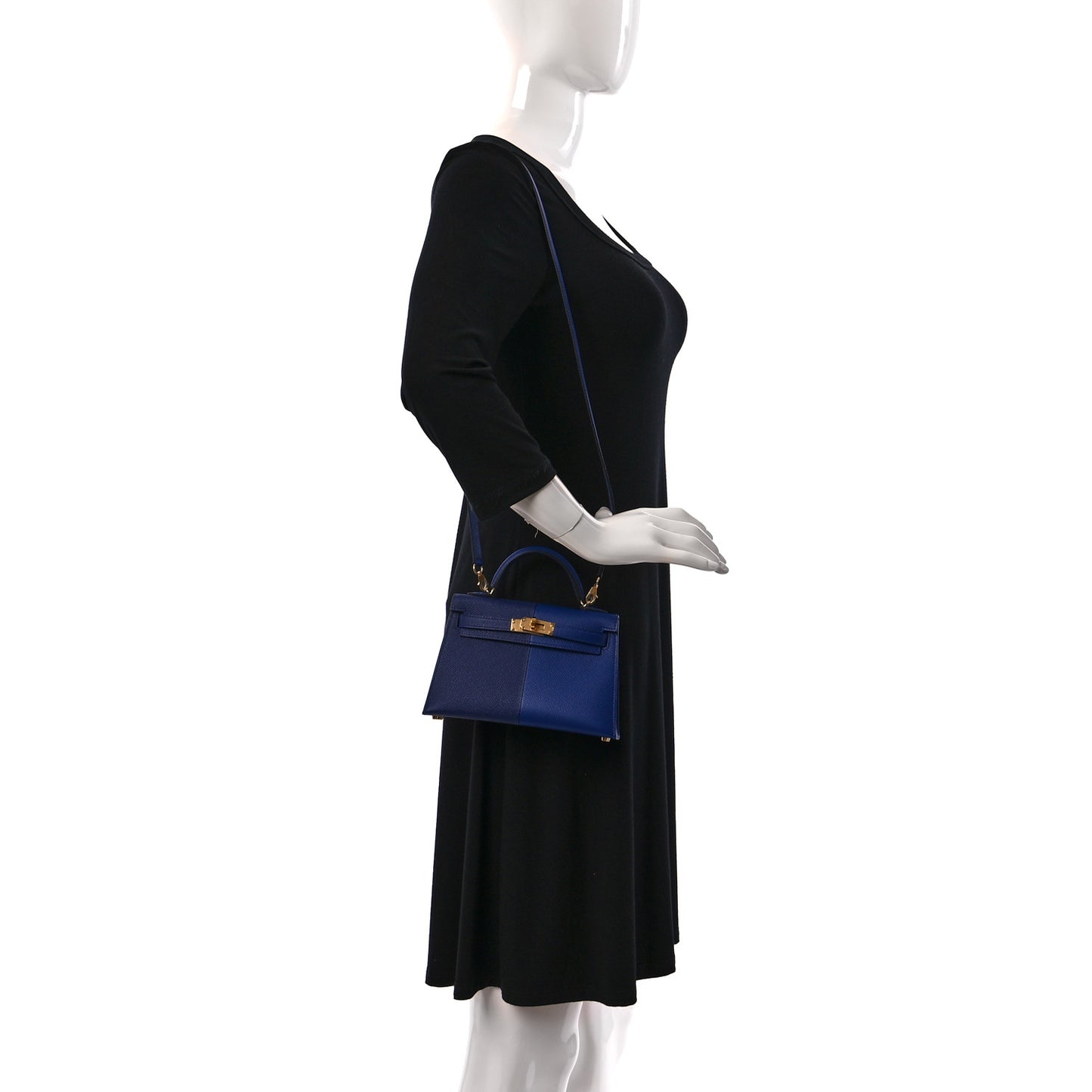 Epsom Casaque Mini Kelly Sellier 20 Bleu Encre Bleu Electrique Gold