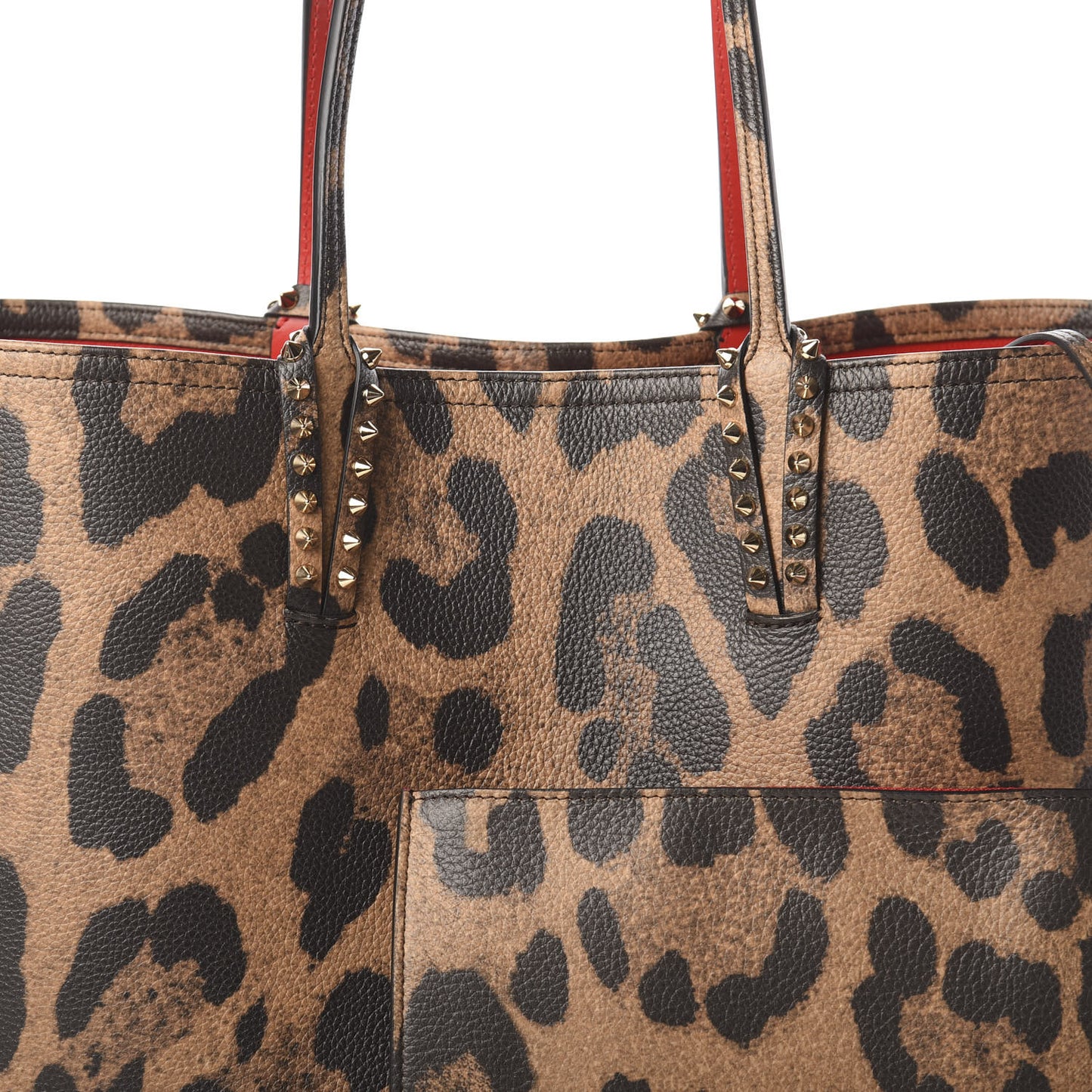Calfskin Leopard Print Spikes East West Cabata Tote Brown