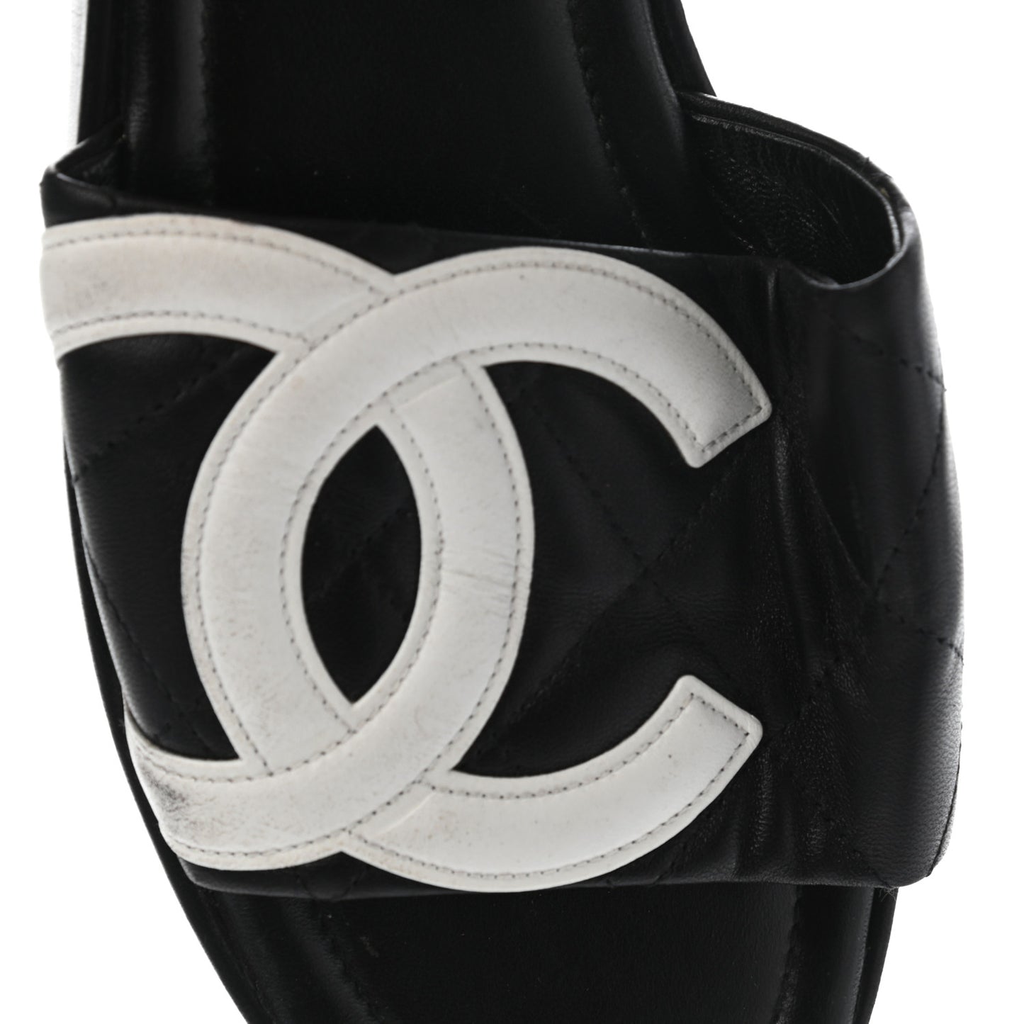 Calfskin Cambon CC Flat Slide Sandals 38 Black