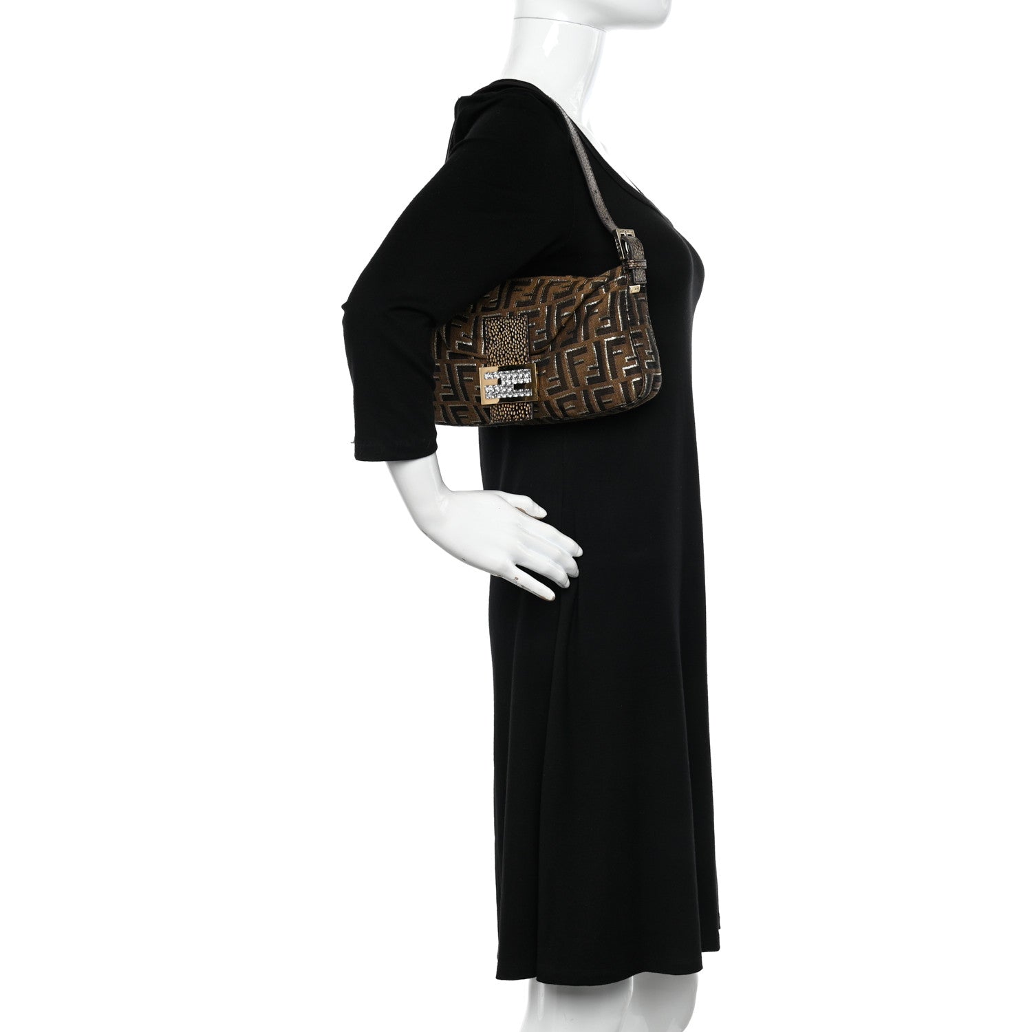 Fendi Zucca Vitello Crystal Baguette Tobacco Moro 2 of 10