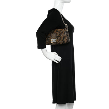 Fendi Zucca Vitello Crystal Baguette Tobacco Moro 2 of 10