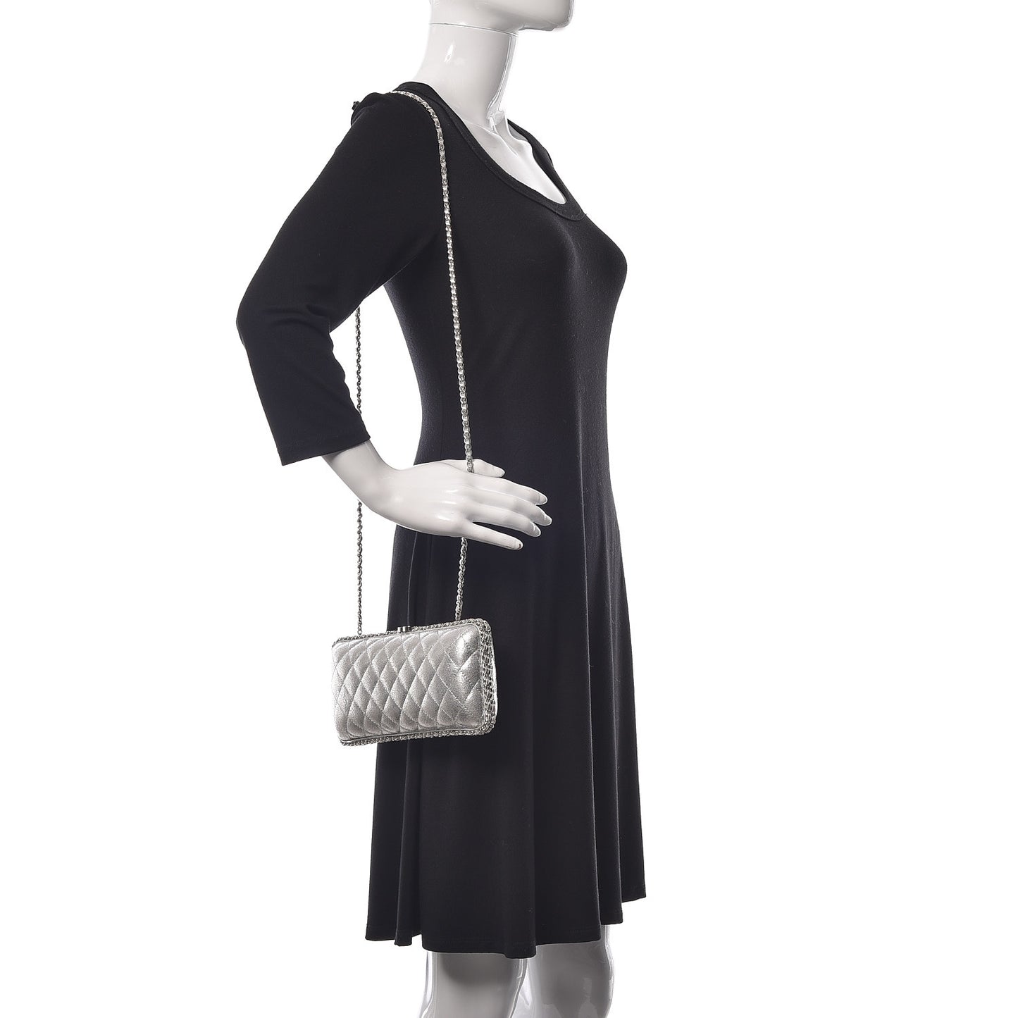 Metallic Lambskin Small Chain Around Clutch Silver