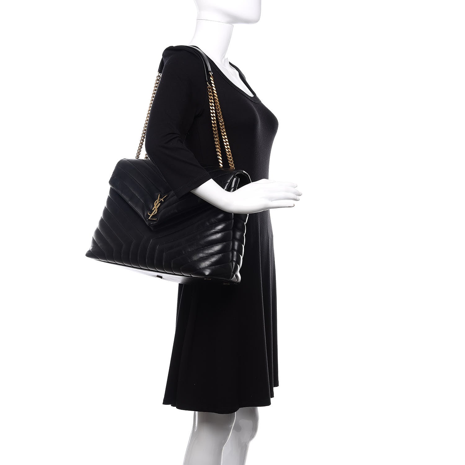 Saint Laurent Calfskin Y Quilted Monogram Large Loulou Chain Satchel Black 2 of 10