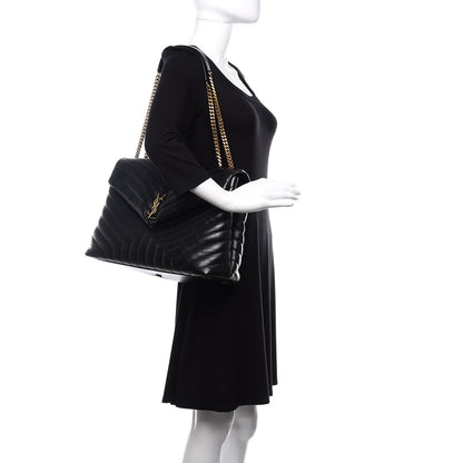 Saint Laurent Calfskin Y Quilted Monogram Large Loulou Chain Satchel Black 2 of 10