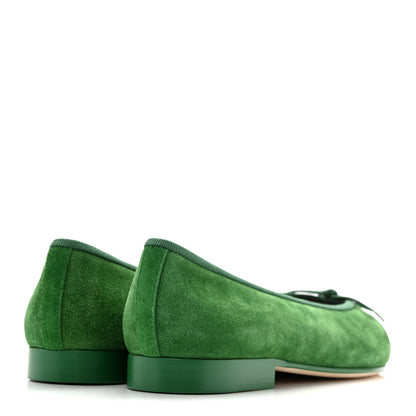 Chanel Suede Patent Cap Toe CC Ballerina Flats 36 Green 5 of 11