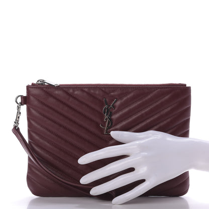 Saint Laurent Calfskin Matelasse Chevron Monogram A5 Wristlet Bordeaux 2 of 9
