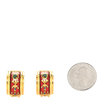 Hermes Gold Plated Printed Enamel Clip On Earrings 2 of 4