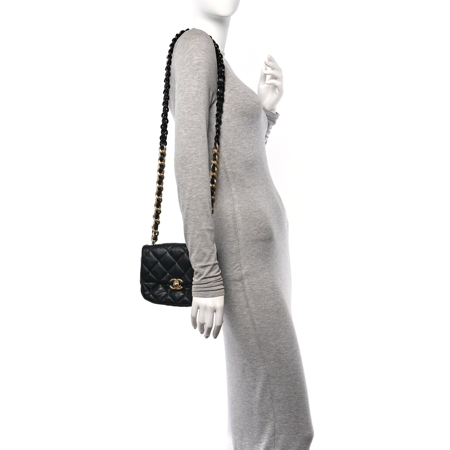 Lambskin Quilted Mini Lacquered Chain Flap Black