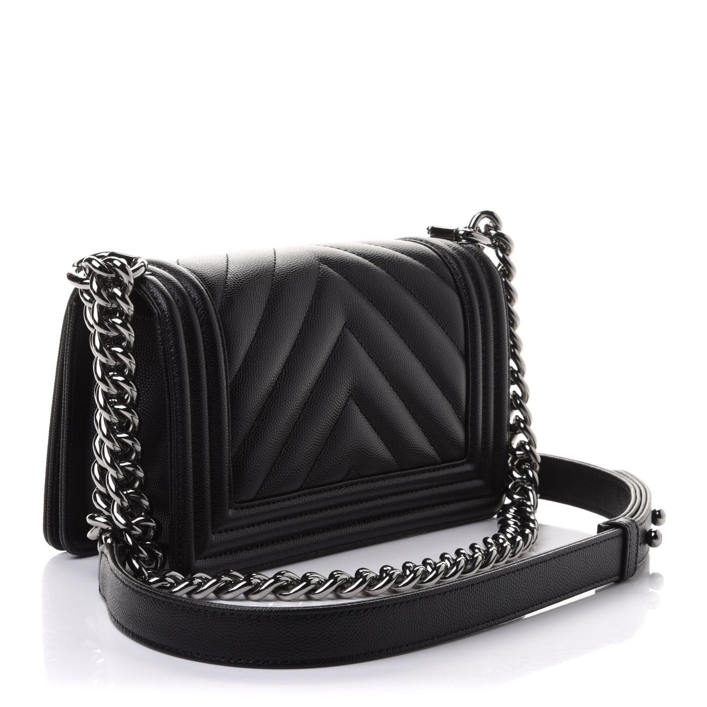 Caviar Chevron Quilted Small Boy Flap Black