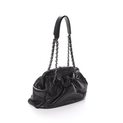 Chanel Distressed Lambskin Paris NY Framed Pleated Pouch Bag Black 2 of 9