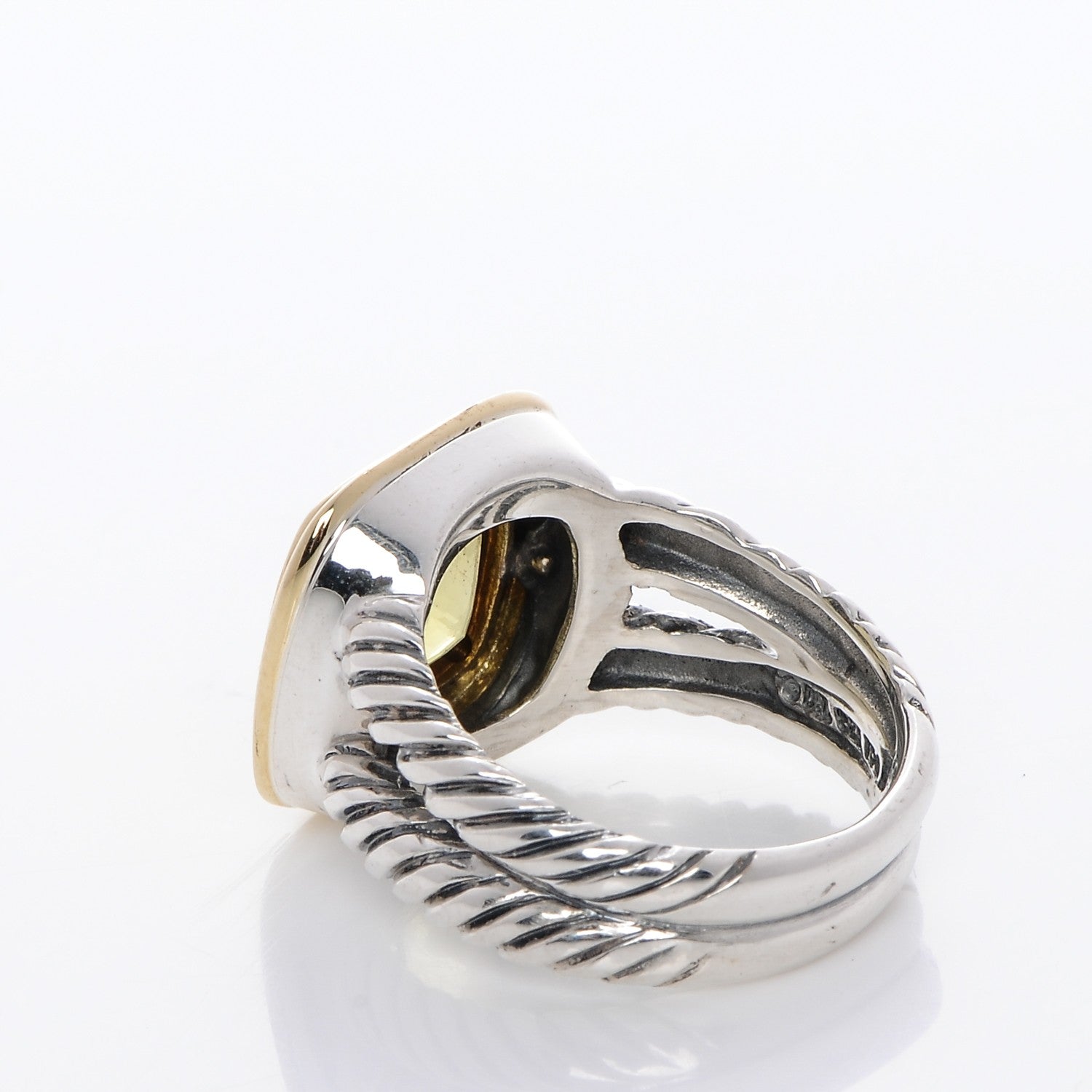 David Yurman Sterling Silver 18K Yellow Gold Peridot 11mm Albion Ring 57 8 3 of 5