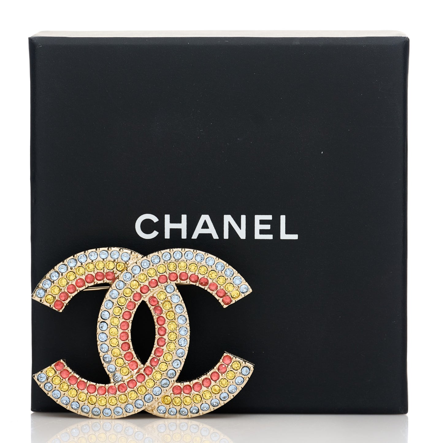 Metal Crystal CC Brooch Yellow Red Blue