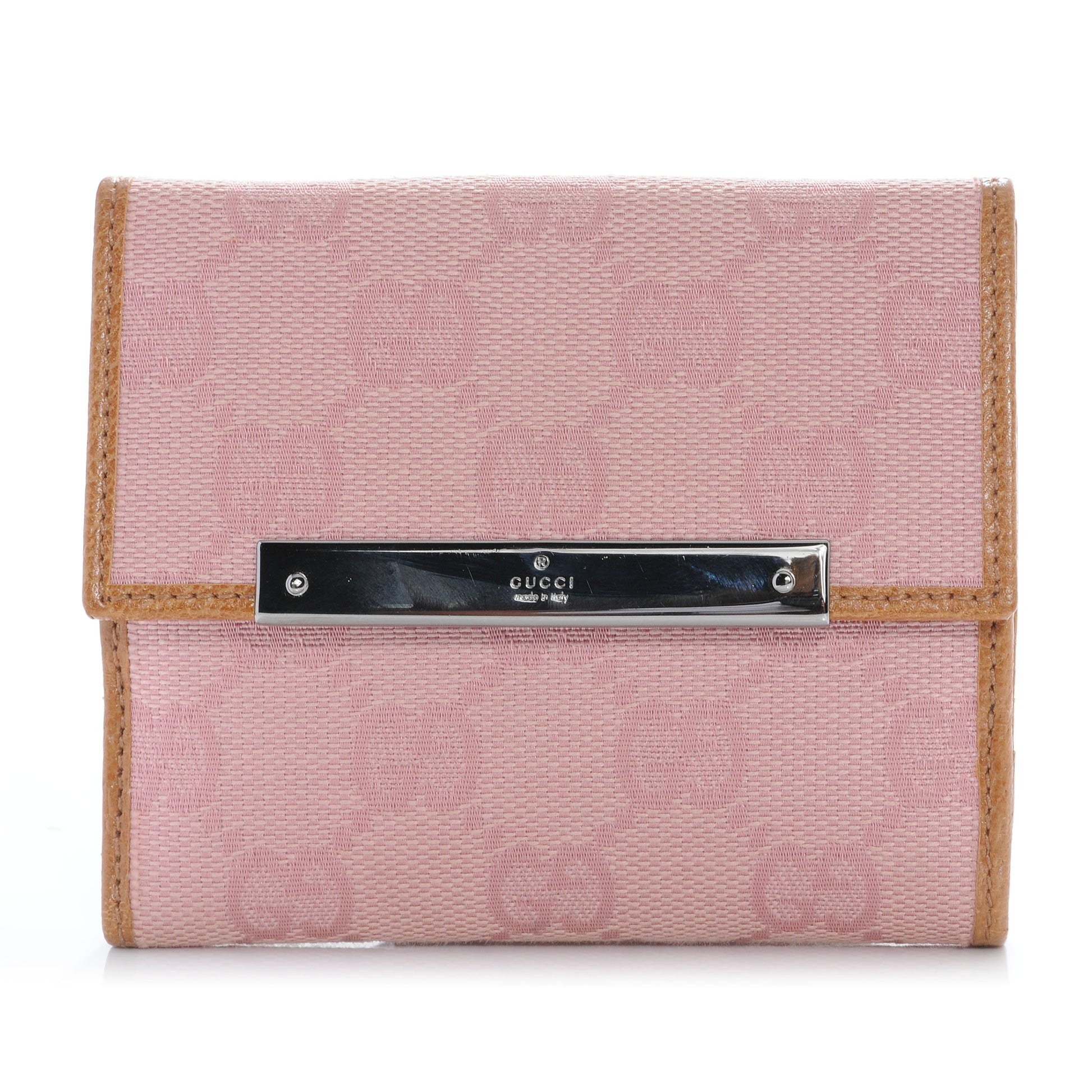 Gucci Monogram Metal Bar French Flap Wallet Pink 1 of 8