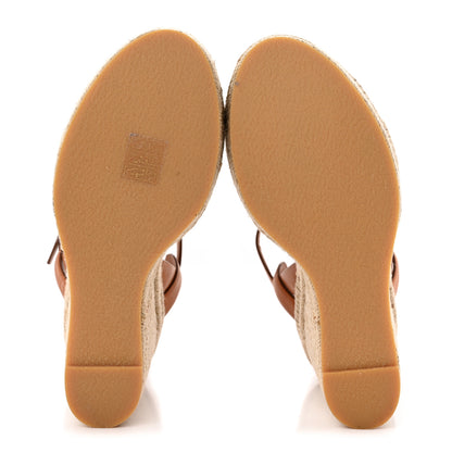 Saint Laurent Calfskin 85 Platform Espadrille Wedge Sandals 38 Brown 5 of 13