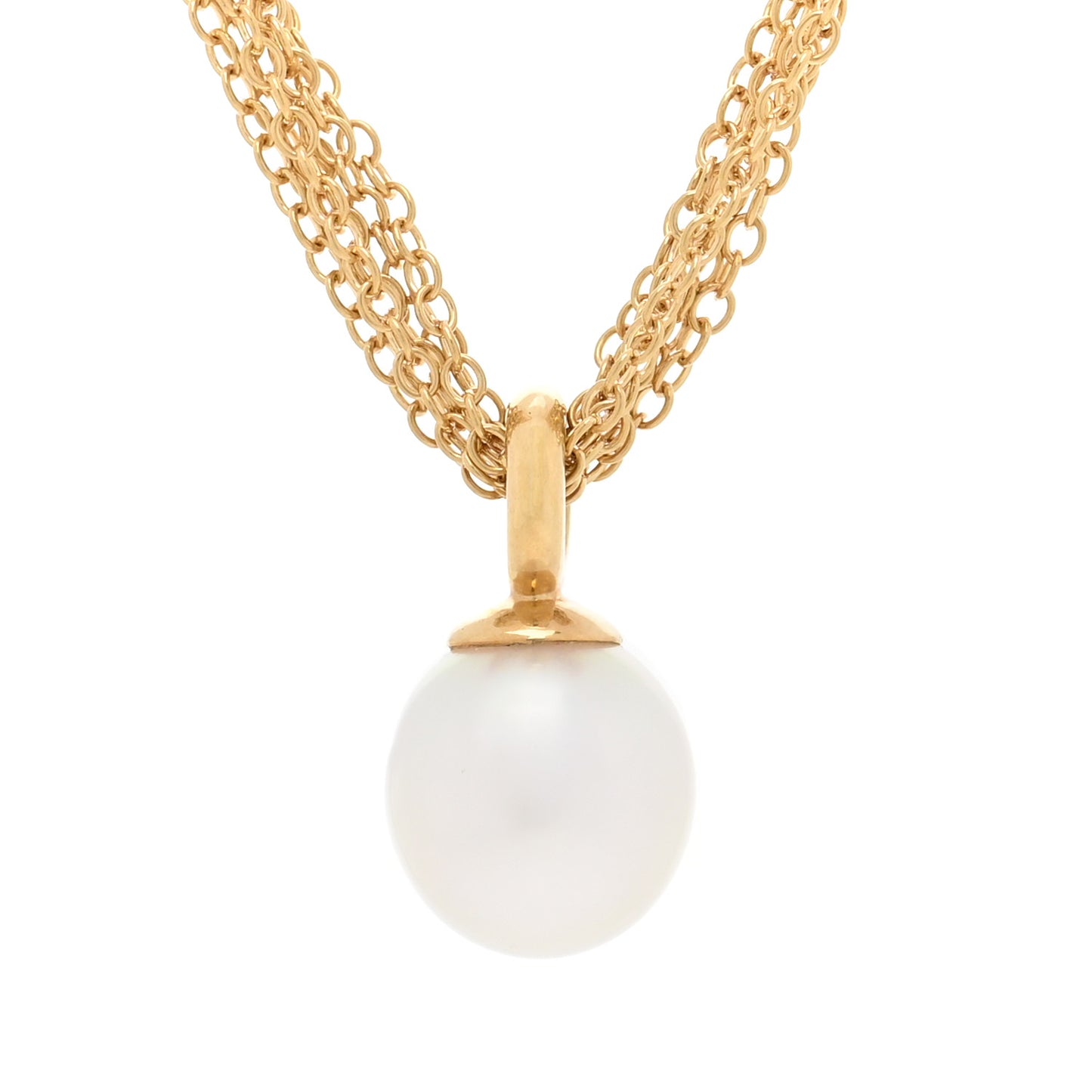 18K Yellow Gold Pearl Multi Chain Toggle Necklace