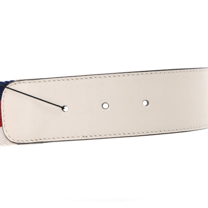 Gucci Nylon Calfskin Sylvie Web Double G 40mm Belt 80 32 Mystic White Hibiscus Red Maritime 4 of 5