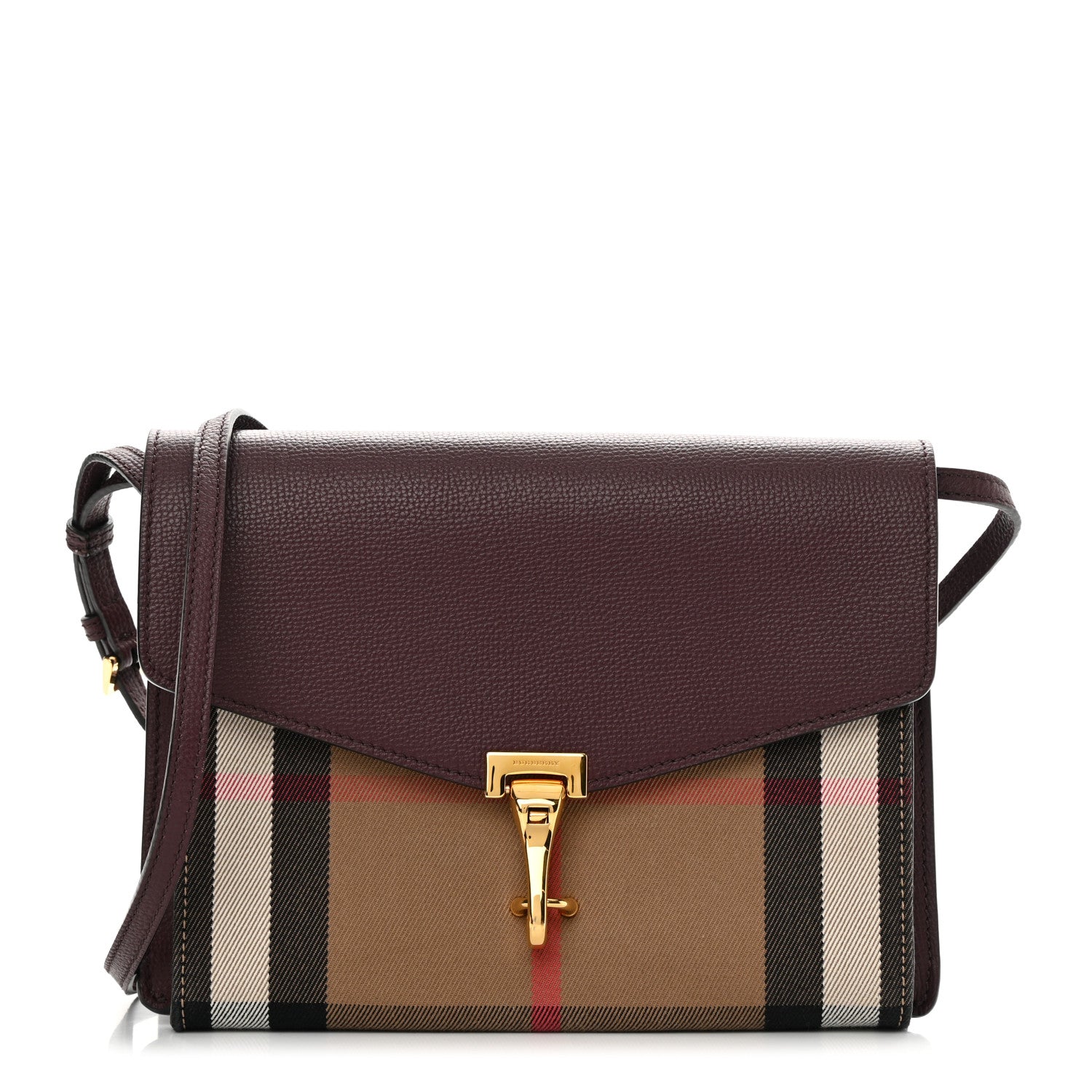 Burberry Derby Calfskin House Check Small Macken Crossbody Bag Mahogany Red 1 of 12