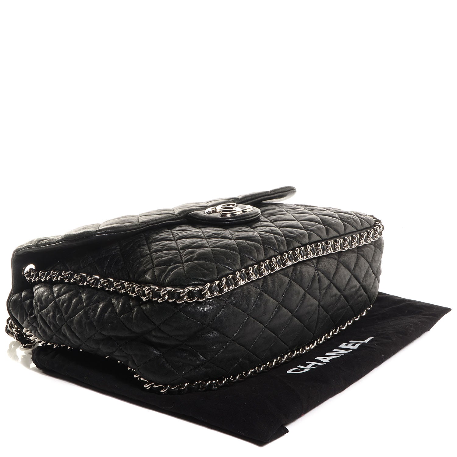 Chanel Crumpled Lambskin Chain Around Maxi Flap Bag Black 4 of 7