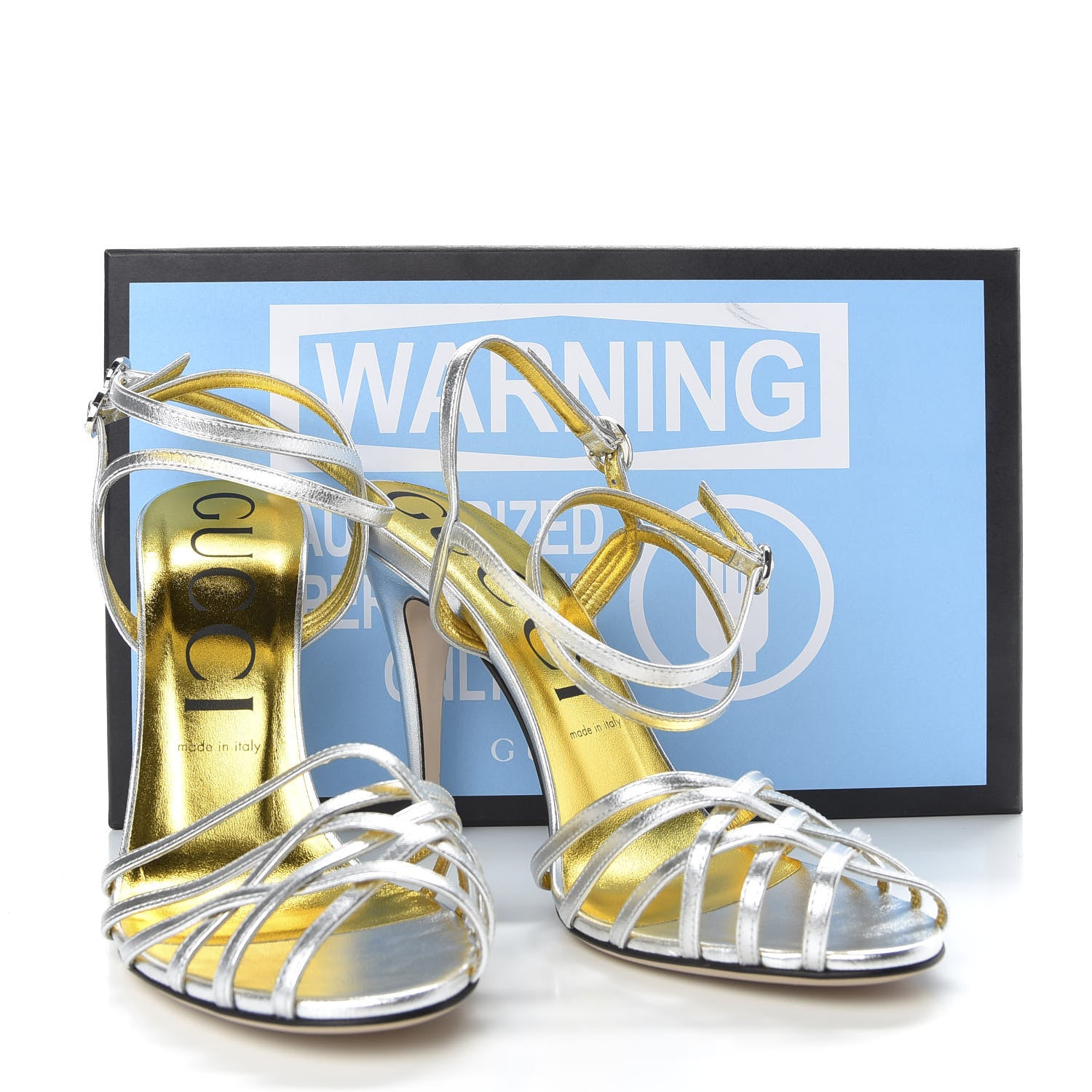 Gucci Vernice Crystal Draconia Ankle Strap High Heel Sandals 40.5 Silver 9 of 9