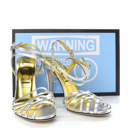 Gucci Vernice Crystal Draconia Ankle Strap High Heel Sandals 40.5 Silver 9 of 9