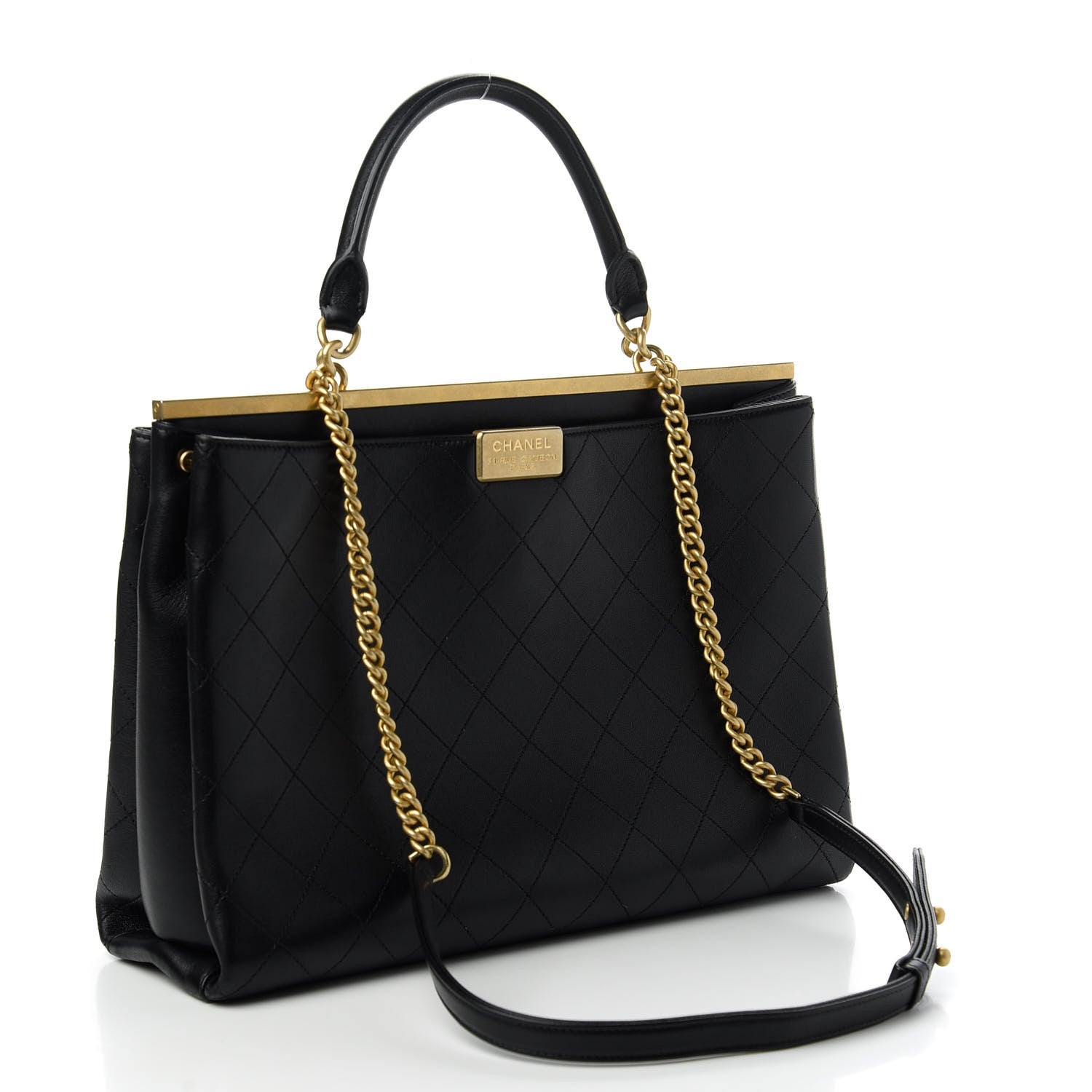 Chanel Lambskin Stitched Large Coco Lux Shopping Tote Black 3 of 10