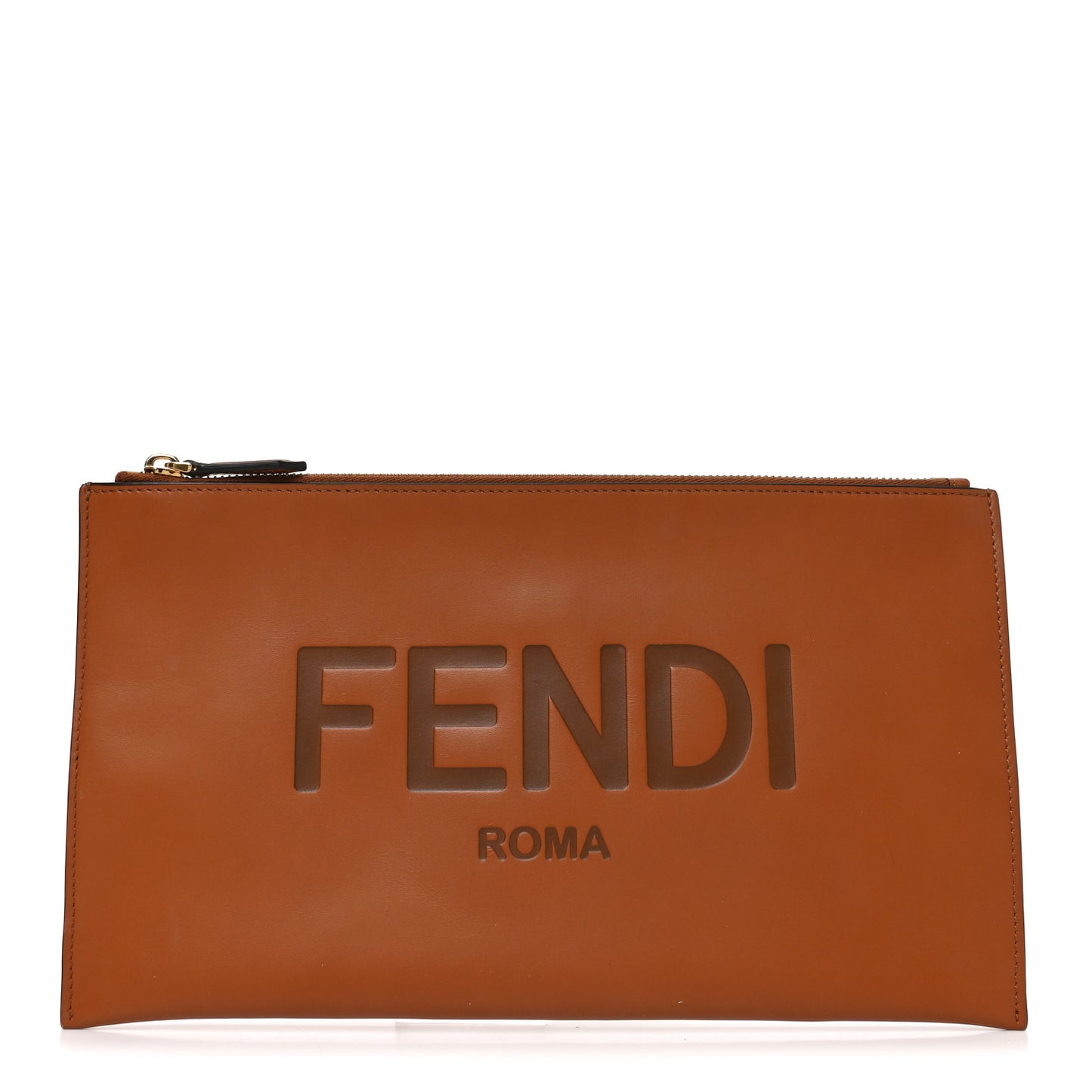 Vitello King Logo Embossed Medium Flat Pouch Cuoio