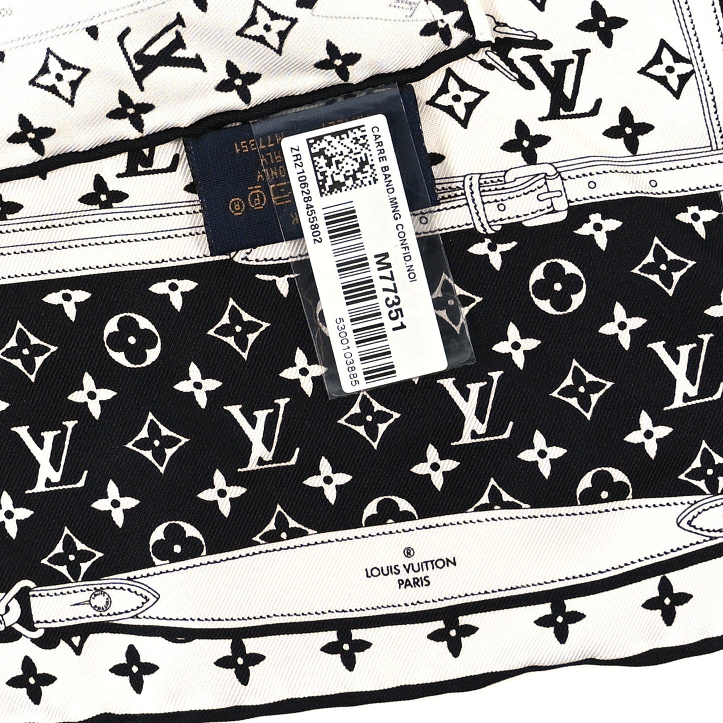 Silk Monogram Confidential Bandana Black White